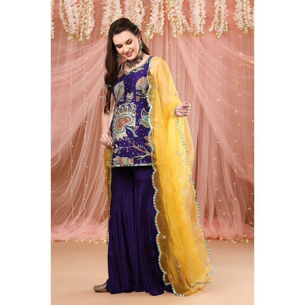 Aayushi Maniar Gharara with Tunic and Dupatta Blue (Set of 3)