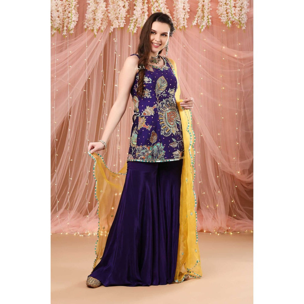 Aayushi Maniar Gharara with Tunic and Dupatta Blue (Set of 3)