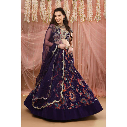 Aayushi Maniar Lehenga Blouse with Dupatta Blue (Set of 3)