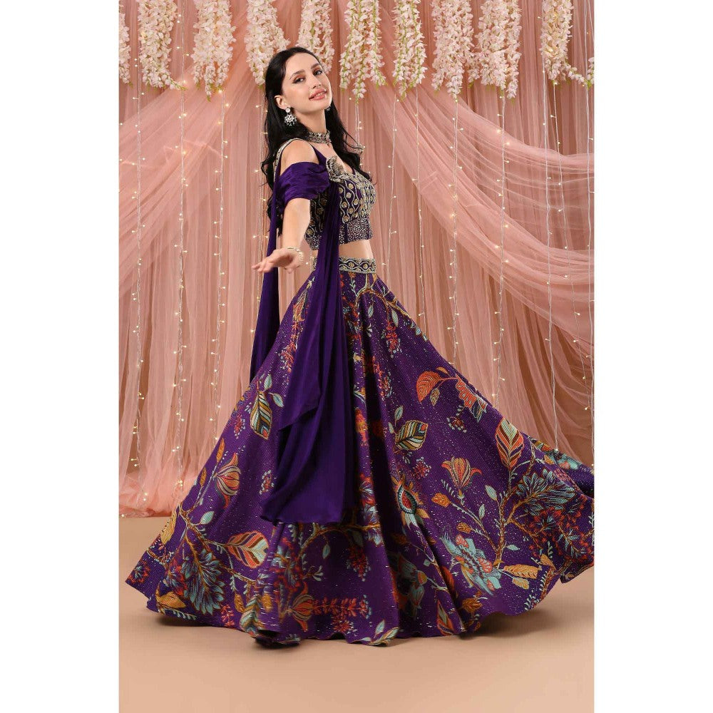 Aayushi Maniar Lehenga and Blouse with a Drape Purple (Set of 2)