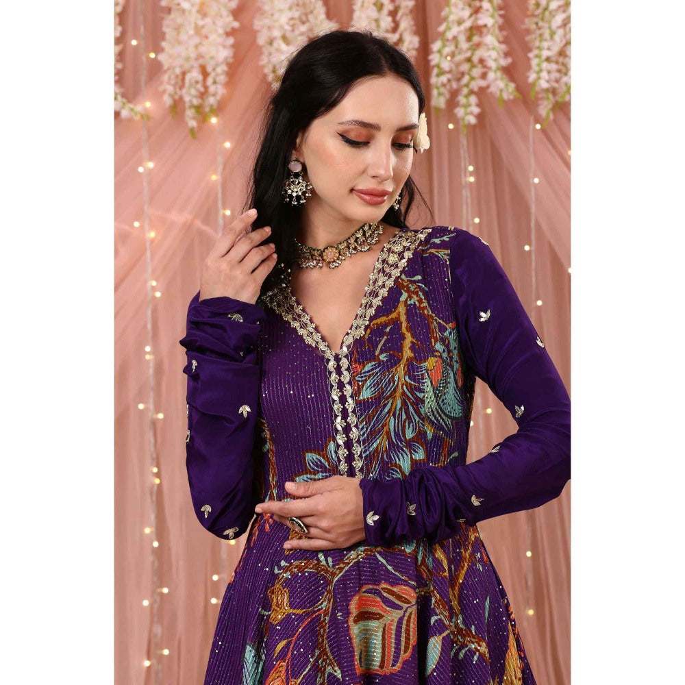 Aayushi Maniar Anarkali Kurta with Belt and Dupatta Purple (Set of 3)