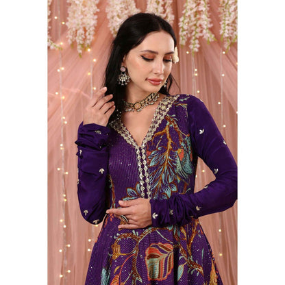 Aayushi Maniar Anarkali Kurta with Belt and Dupatta Purple (Set of 3)