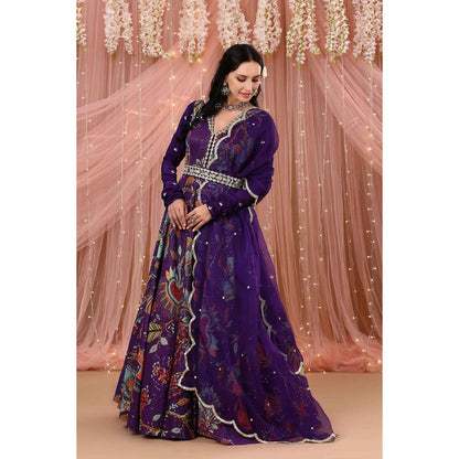 Aayushi Maniar Anarkali Kurta with Belt and Dupatta Purple (Set of 3)