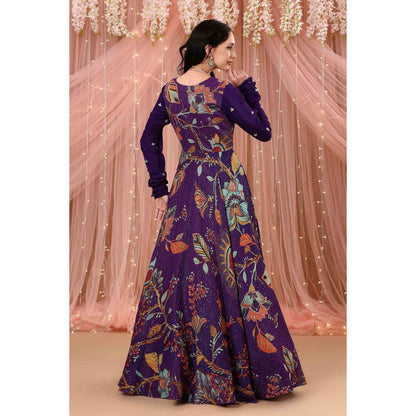 Aayushi Maniar Anarkali Kurta with Belt and Dupatta Purple (Set of 3)