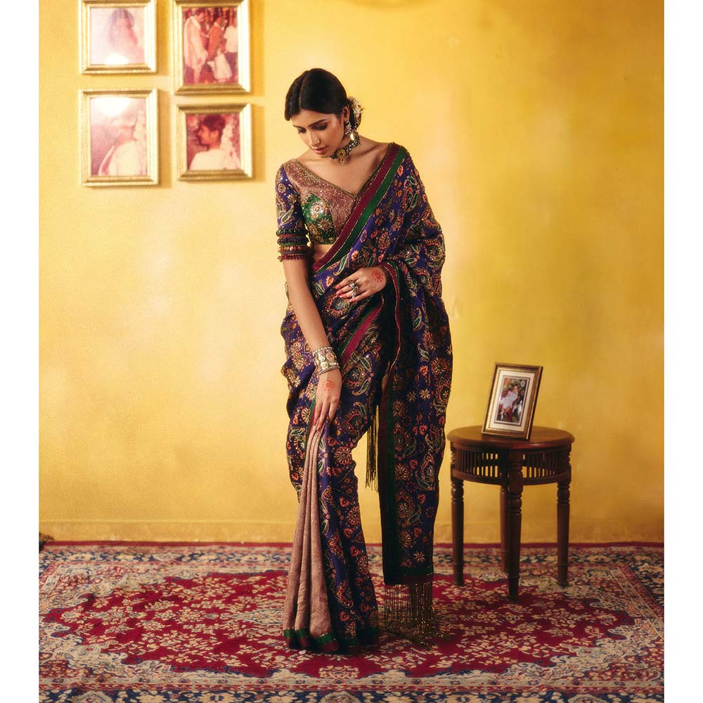 Aayushi Maniar Blue Indumat Saree with Stitched Blouse