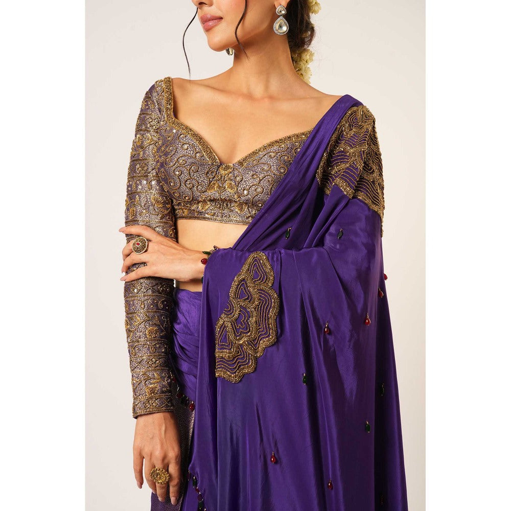 Aayushi Maniar Blue Ambika Pre-Draped Saree with Stitched Blouse