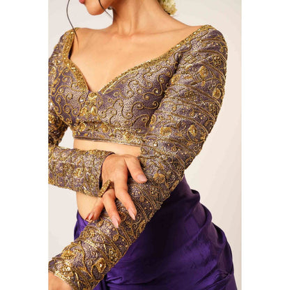 Aayushi Maniar Blue Ambika Pre-Draped Saree with Stitched Blouse