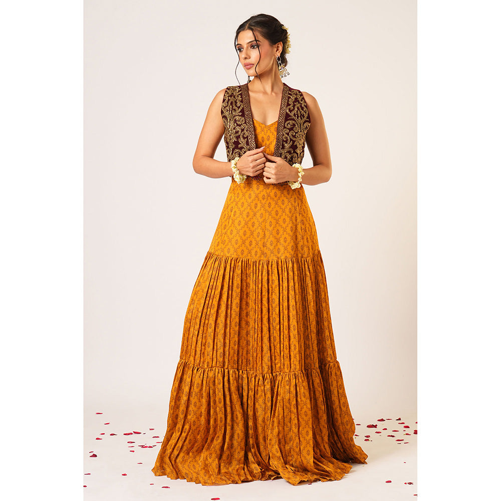 Aayushi Maniar Mustard Tarini Anarkali with Jacket (Set of 2)
