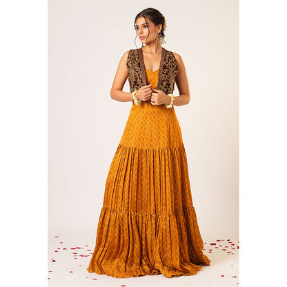 Aayushi Maniar Mustard Tarini Anarkali with Jacket (Set of 2)