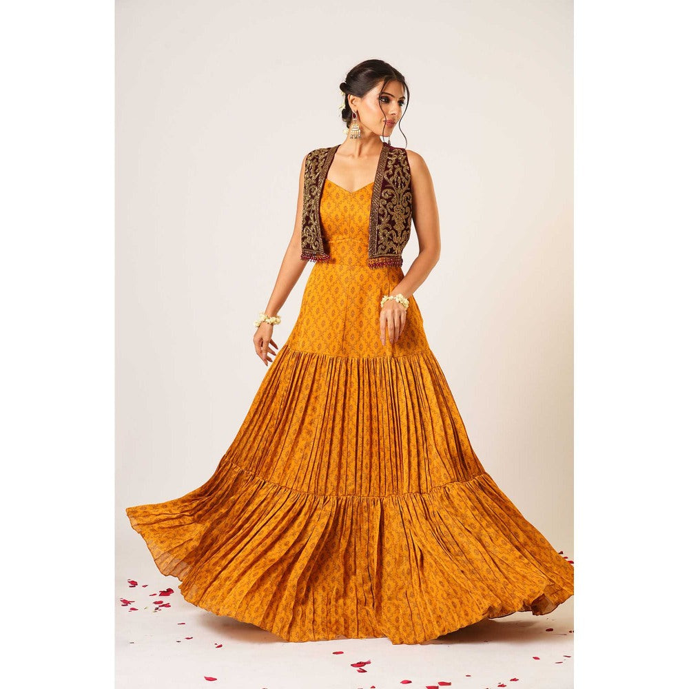 Aayushi Maniar Mustard Tarini Anarkali with Jacket (Set of 2)