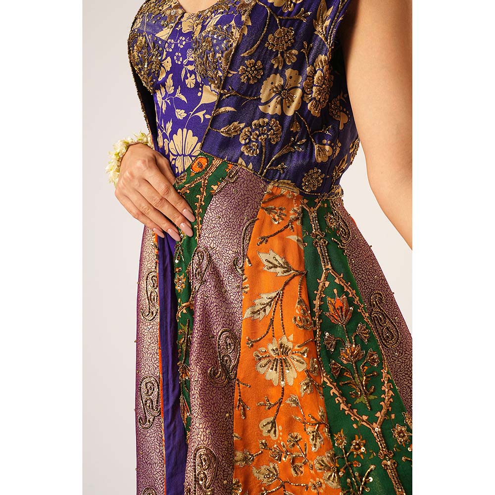 Aayushi Maniar Blue Arundhati Kalidar Jacket with Corset Top and Sharara (Set of 3)