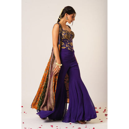 Aayushi Maniar Blue Arundhati Kalidar Jacket with Corset Top and Sharara (Set of 3)