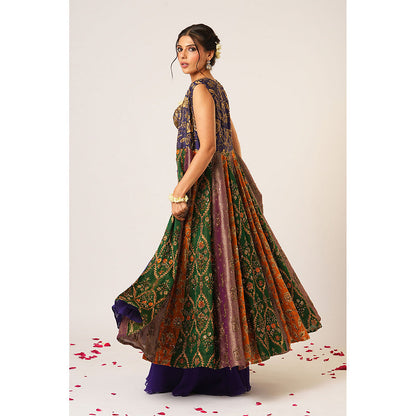 Aayushi Maniar Blue Arundhati Kalidar Jacket with Corset Top and Sharara (Set of 3)