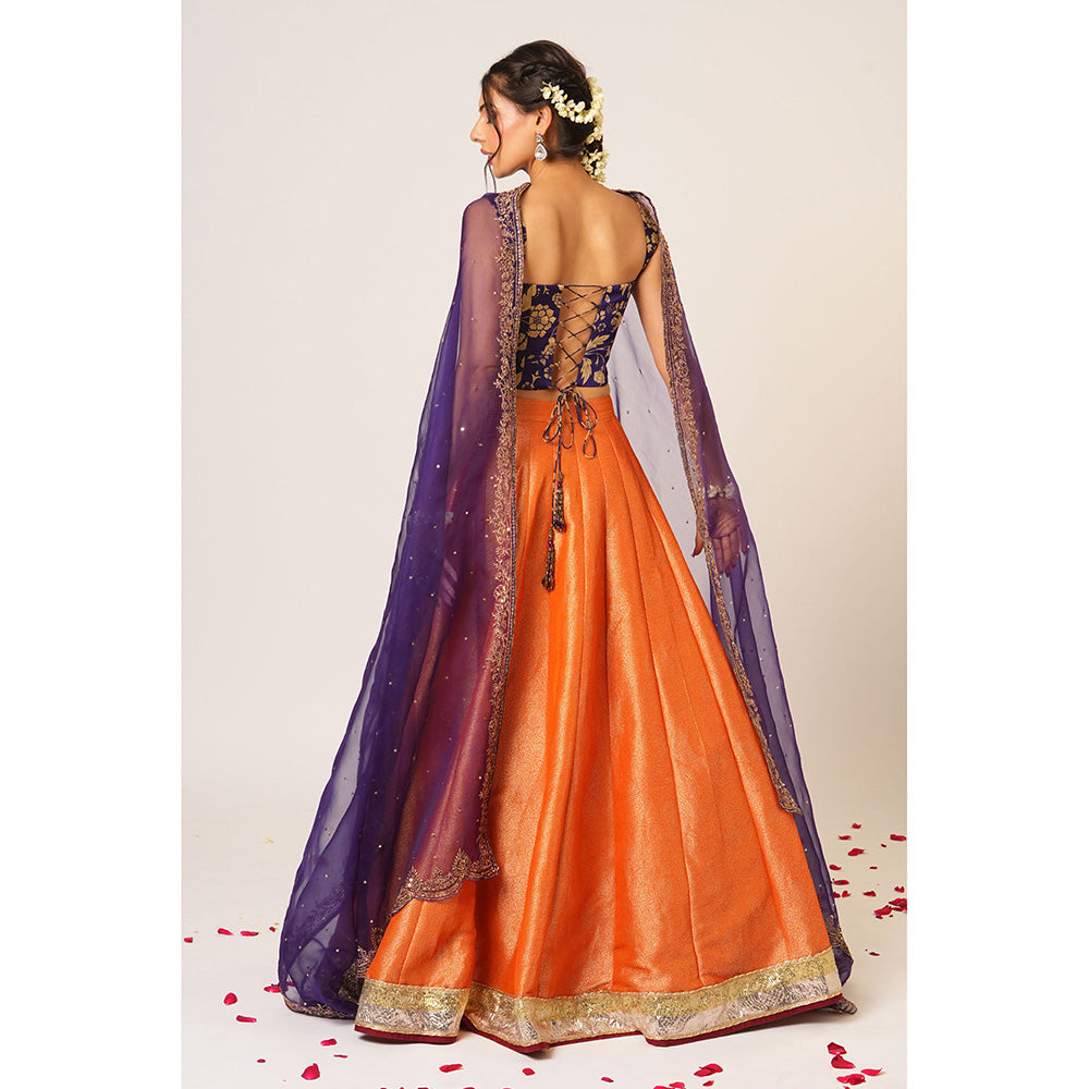 Aayushi Maniar Orange Devaki Lehenga with Blouse and Dupatta (Set of 3)