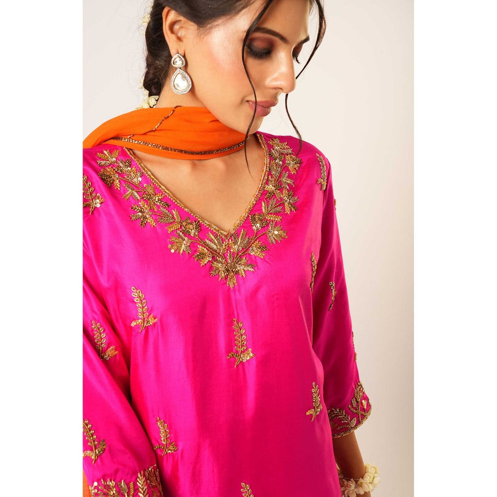 Aayushi Maniar Pink Revati Kurta with Salwar and Dupatta (Set of 3)