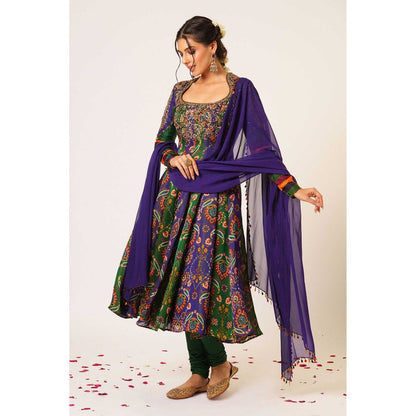 Aayushi Maniar Blue Tara Anarkali with Churidar and Dupatta (Set of 3)