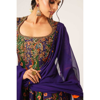 Aayushi Maniar Blue Tara Anarkali with Churidar and Dupatta (Set of 3)