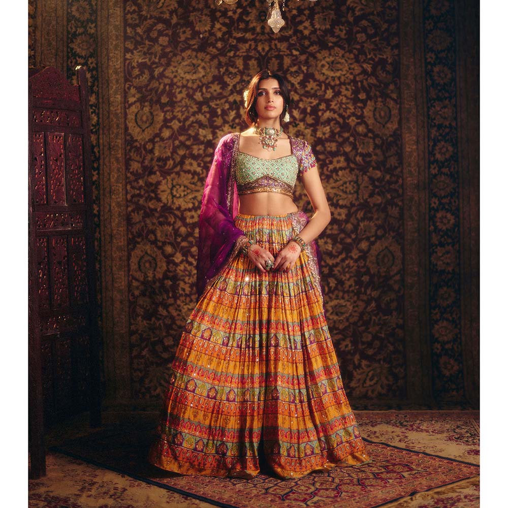 Aayushi Maniar Yellow Shakuntala Lehenga with Blouse and Dupatta (Set of 3)