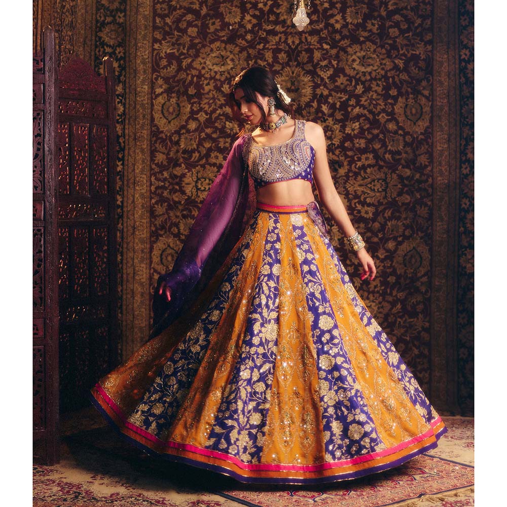 Aayushi Maniar Blue Menaka Lehenga with Blouse and Dupatta (Set of 3)
