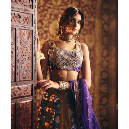 Aayushi Maniar Blue Menaka Lehenga with Blouse and Dupatta (Set of 3)