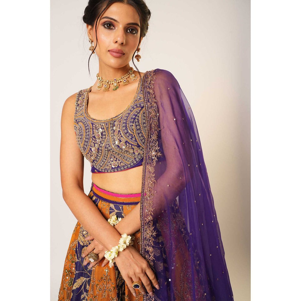 Aayushi Maniar Blue Menaka Lehenga with Blouse and Dupatta (Set of 3)