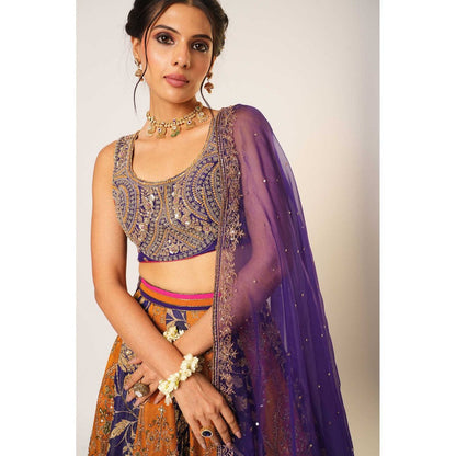 Aayushi Maniar Blue Menaka Lehenga with Blouse and Dupatta (Set of 3)