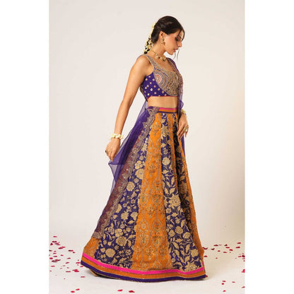 Aayushi Maniar Blue Menaka Lehenga with Blouse and Dupatta (Set of 3)