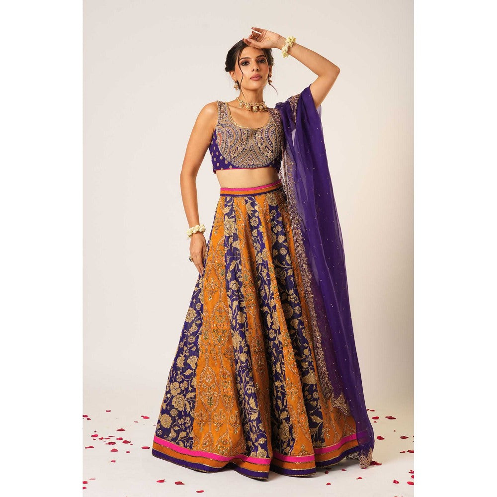 Aayushi Maniar Blue Menaka Lehenga with Blouse and Dupatta (Set of 3)
