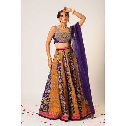 Aayushi Maniar Blue Menaka Lehenga with Blouse and Dupatta (Set of 3)
