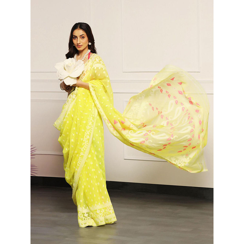 Aditri Handloom Jamdani On Resham Silk Saree with Running Blouse