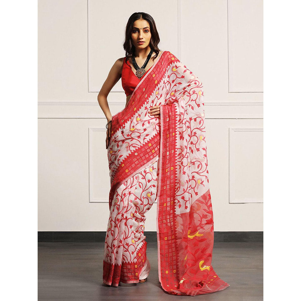 Aditri Handloom Jamdani On Resham Silk Saree with Running Blouse