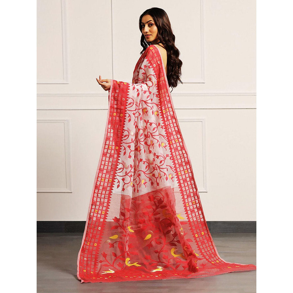 Aditri Handloom Jamdani On Resham Silk Saree with Running Blouse