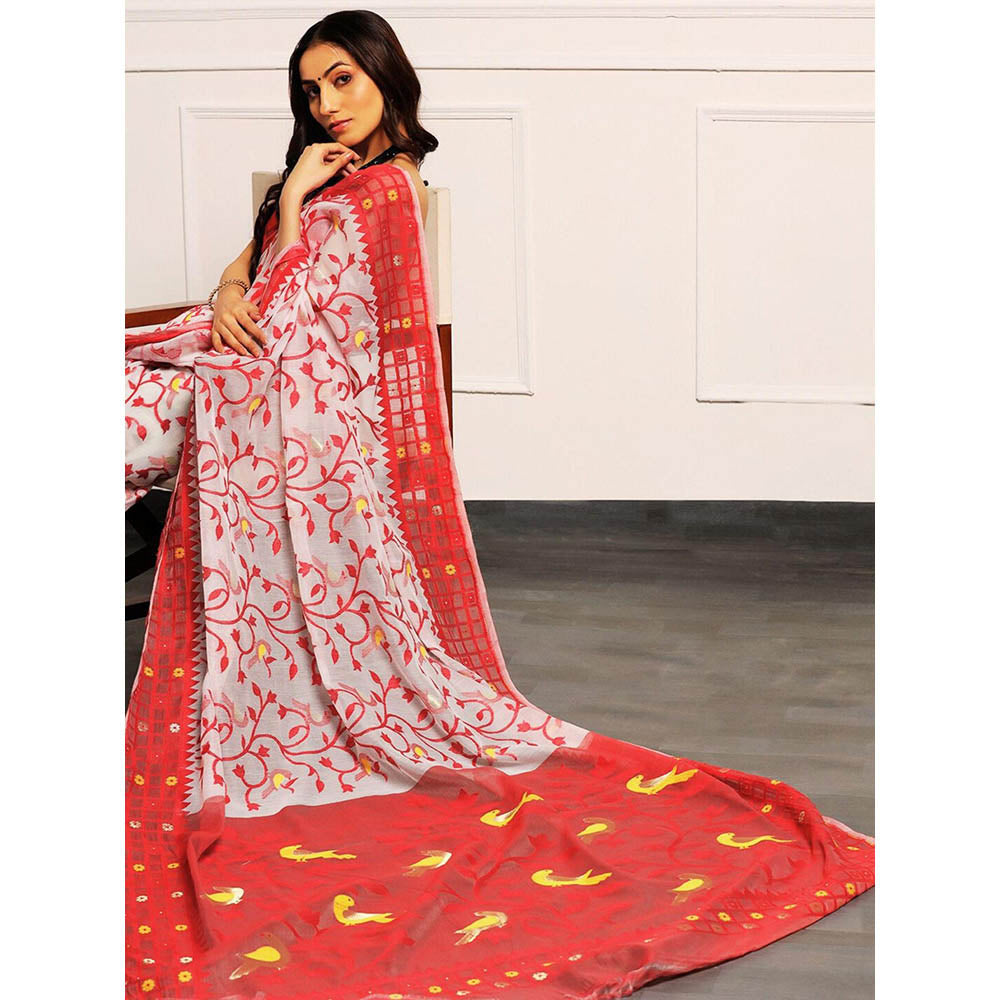 Aditri Handloom Jamdani On Resham Silk Saree with Running Blouse