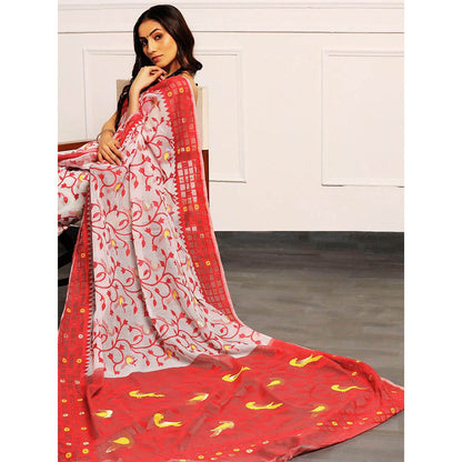 Aditri Handloom Jamdani On Resham Silk Saree with Running Blouse