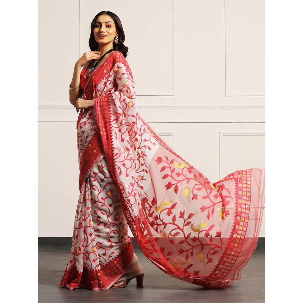Aditri Handloom Jamdani On Resham Silk Saree with Running Blouse