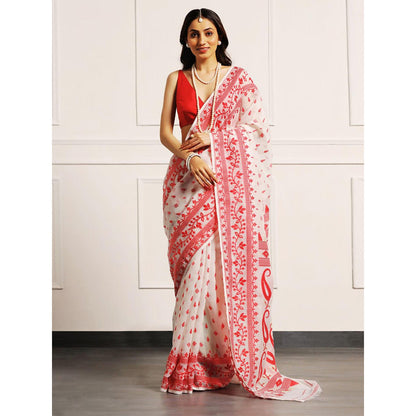 Aditri Handloom Jamdani On Resham Silk Saree with Running Blouse