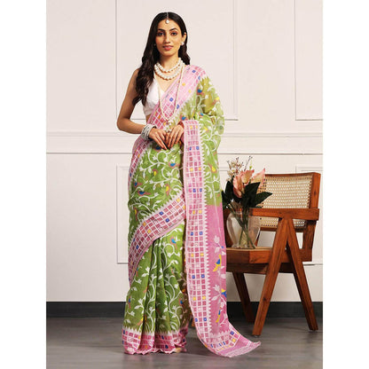 Aditri Handloom Jamdani On Resham Silk Saree with Running Blouse