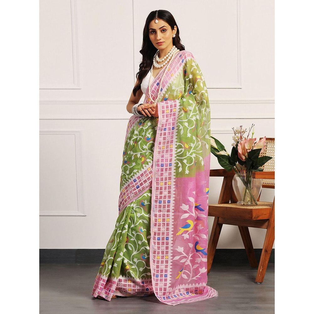Aditri Handloom Jamdani On Resham Silk Saree with Running Blouse