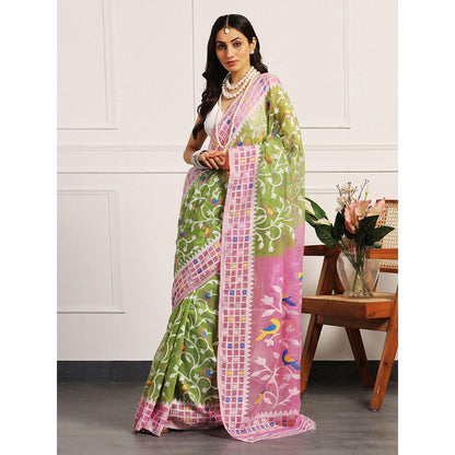 Aditri Handloom Jamdani On Resham Silk Saree with Running Blouse