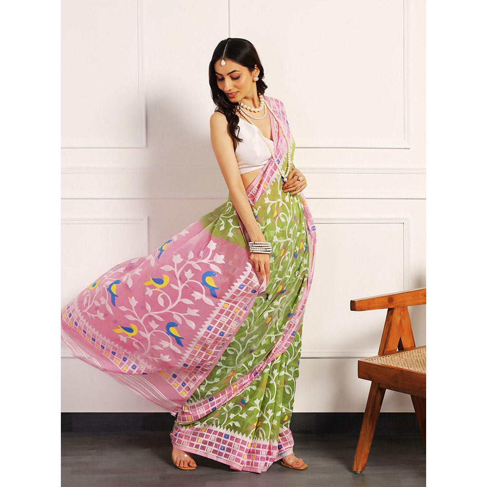 Aditri Handloom Jamdani On Resham Silk Saree with Running Blouse