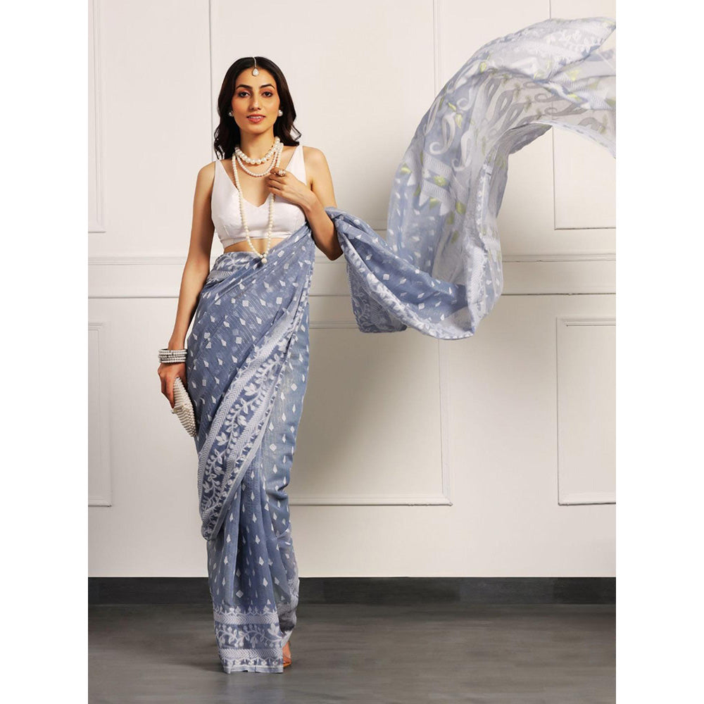 Aditri Handloom Jamdani On Resham Silk Saree with Running Blouse