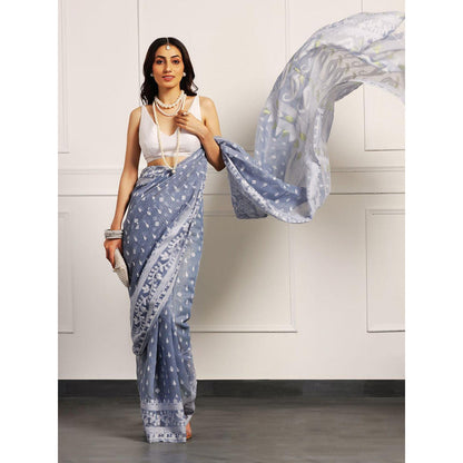 Aditri Handloom Jamdani On Resham Silk Saree with Running Blouse