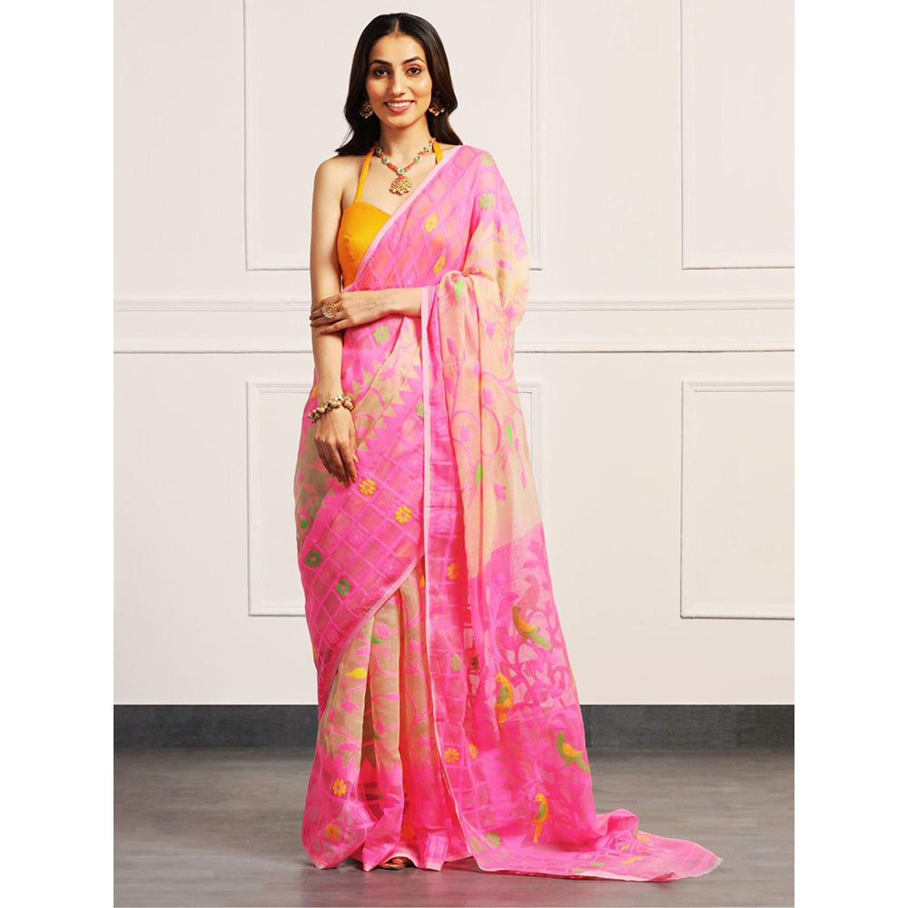 Aditri Handloom Jamdani On Resham Silk Saree with Running Blouse