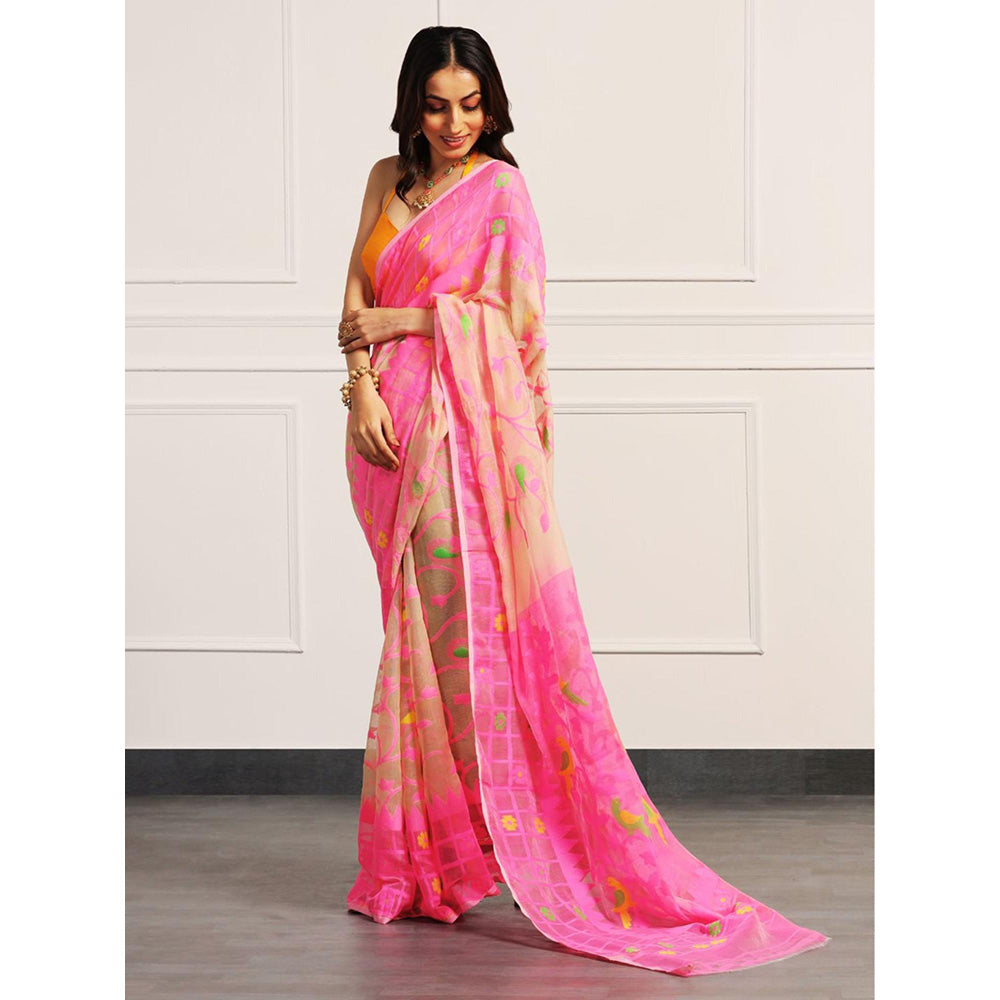 Aditri Handloom Jamdani On Resham Silk Saree with Running Blouse