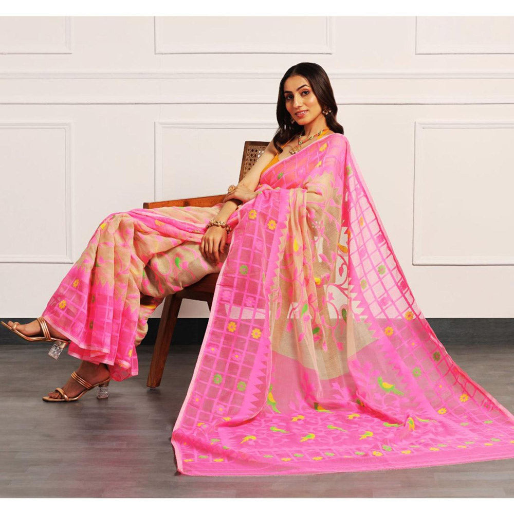 Aditri Handloom Jamdani On Resham Silk Saree with Running Blouse