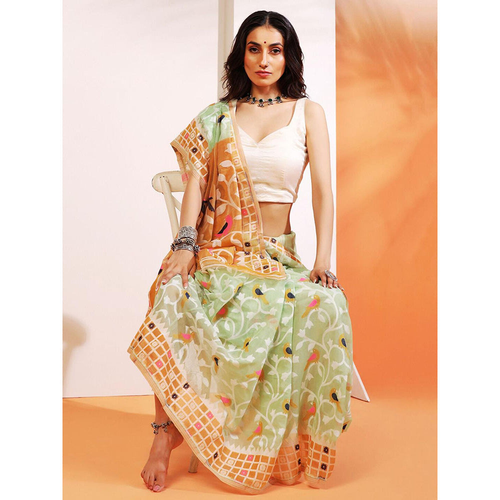 Aditri Handloom Jamdani On Resham Silk Saree with Running Blouse