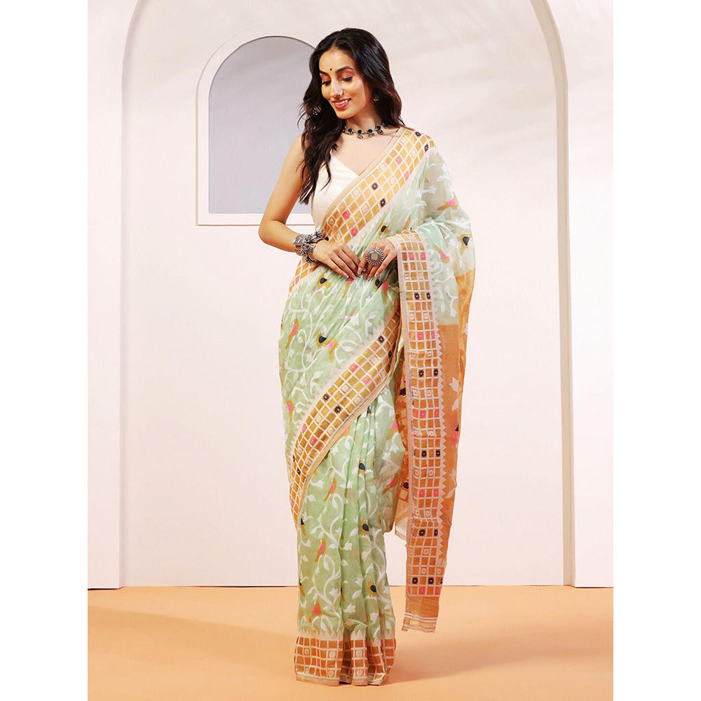 Aditri Handloom Jamdani On Resham Silk Saree with Running Blouse