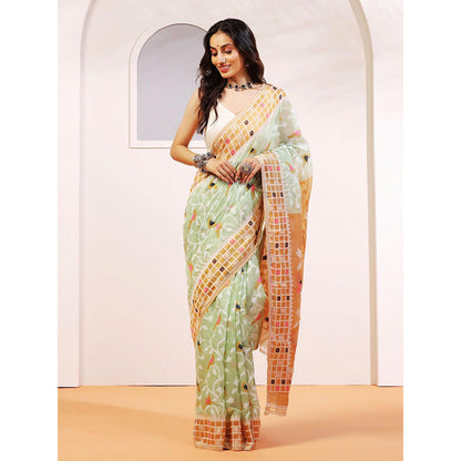 Aditri Handloom Jamdani On Resham Silk Saree with Running Blouse