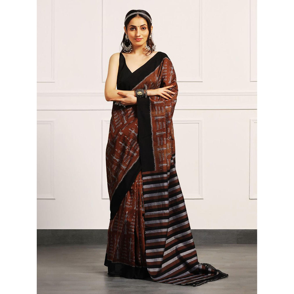 Aditri Handloom Ikat On Cotton From Orissa Saree with Blouse Piece