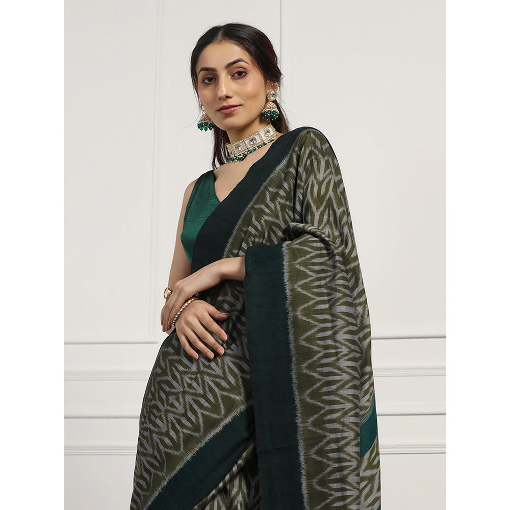 Aditri Handloom Ikat On Cotton From Orissa Saree with Blouse Piece